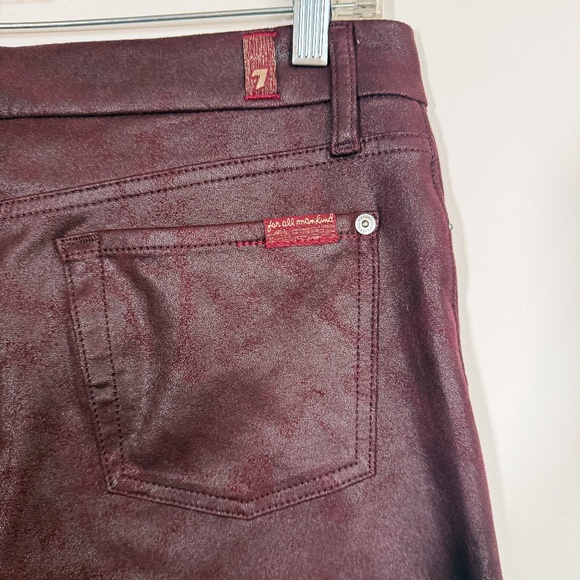 Womens 7 For All Mankind 29" Coated Burgundy Skinny Leg Ankle Super Soft Jeans - Picture 1 of 16